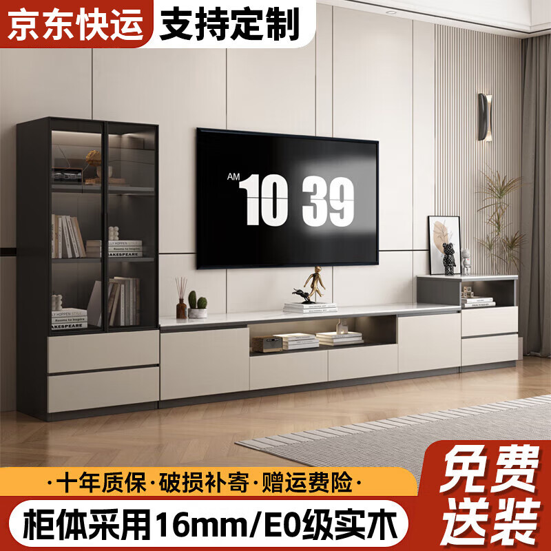 Flower porridge includes installation solid wood TV cabinet floor-standing living room home storage integrated coffee table combination TV cabinet 1.8m double door double drawer TV cabinet (Coffee Gray)