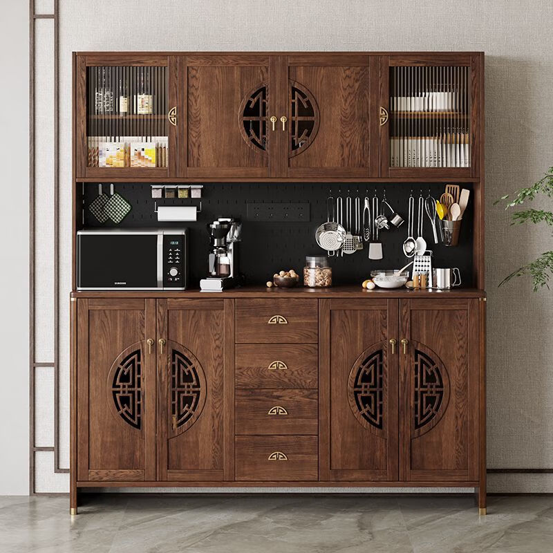 New Chinese style solid wood sideboard cabinet home kitchen multi-function wine cabinet integrated wall cupboard living room storage cabinet self-installation solid wood length 83 height 200 cm