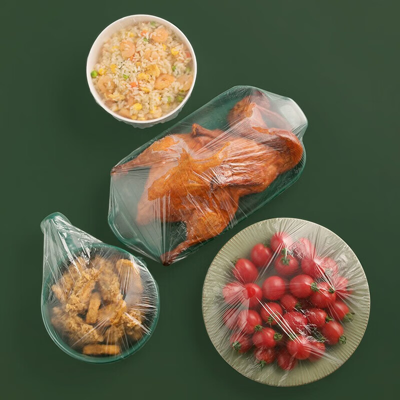 Camellia (CHAHUA) disposable cling film cover tear-free household leftover elastic fresh-keeping bag food grade special PE vegetable bag food grade transparent fresh-keeping cover-200 pieces