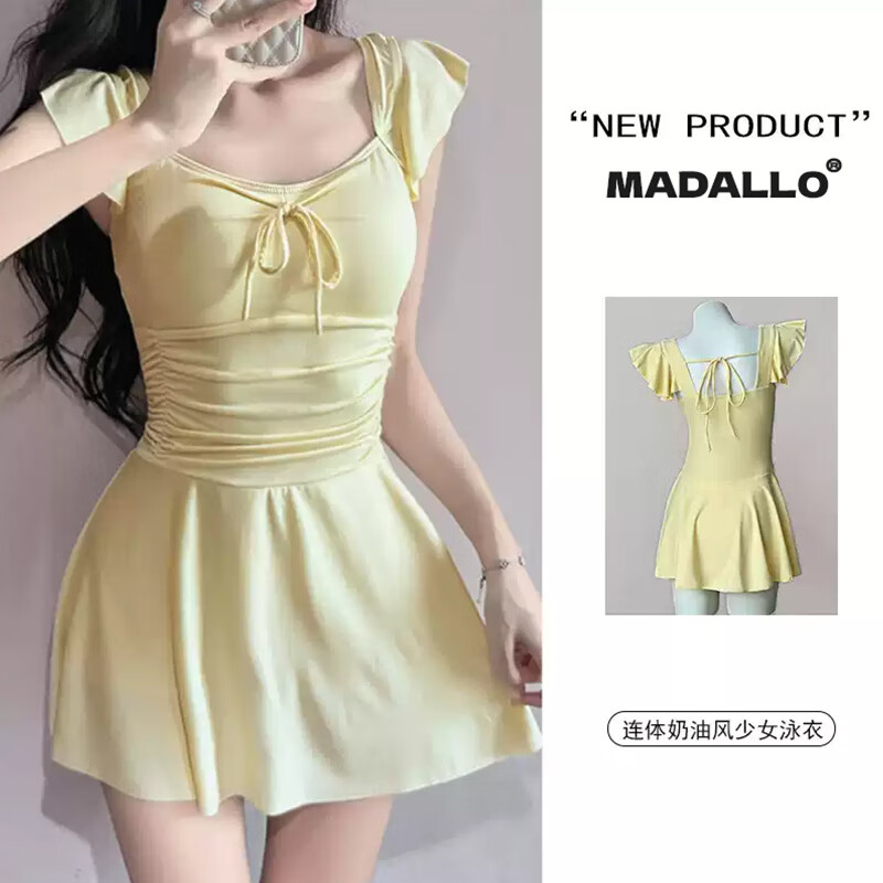 Modal cream yellow dopamine swimsuit women's summer one-piece skirt style 25 new girls cute belly-covering slimming conservative swimsuit