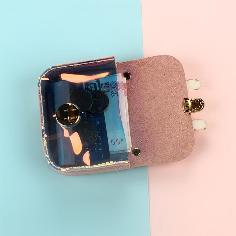 Wallet for women, Korean version, trendy student, fresh, cute, small purse, clutch, laser coin purse, coin purse crown beige