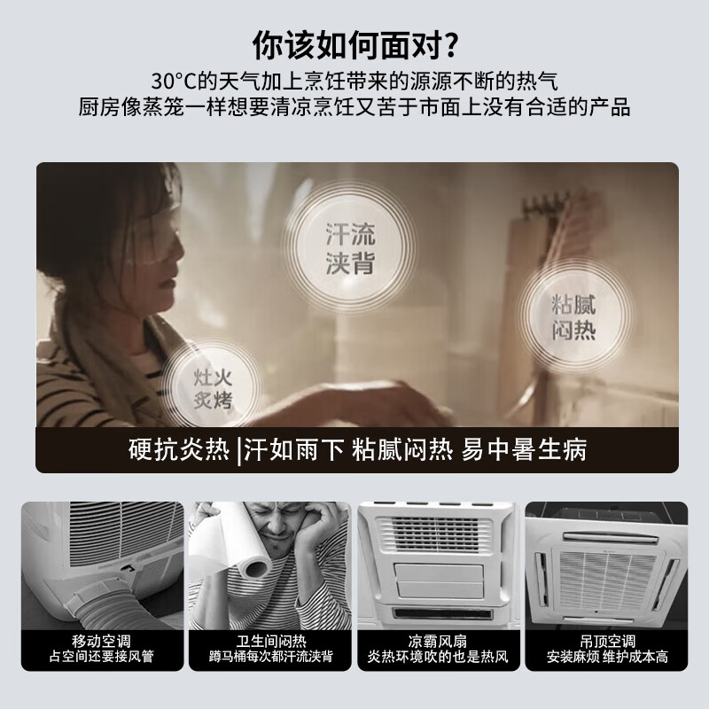 Helanshi kitchen air conditioner special machine household smart air conditioner electric cooling and heating all-in-one machine without outdoor unit wall-mounted 1-level energy efficiency energy-saving air conditioner heating and cooling dual-purpose kitchen air conditioner 1.5 hp small 1 hp first-level energy efficiency wall-mounted + single cooling gray gold 315*225*543mm