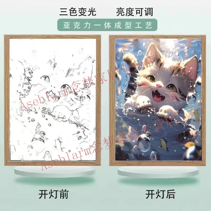 Aseblarm light painting same style kitten light painting birthday gift for girls anime luminous painting bedroom night light cat style three color adjustment 2 17-23CM upgraded charging touch style