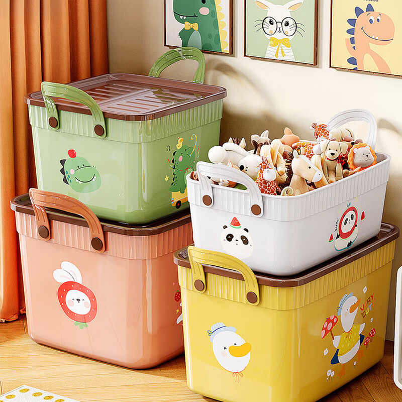 Nafenai Desktop Storage Box with Cover for Snacks and Stationery Storage and Organization Large Box Multifunctional Toys and Sundries Clothes Storage Basket Square-Small Cream Watermelon Panda Upgraded Thickening-With Cover Dustproof-With Handles.