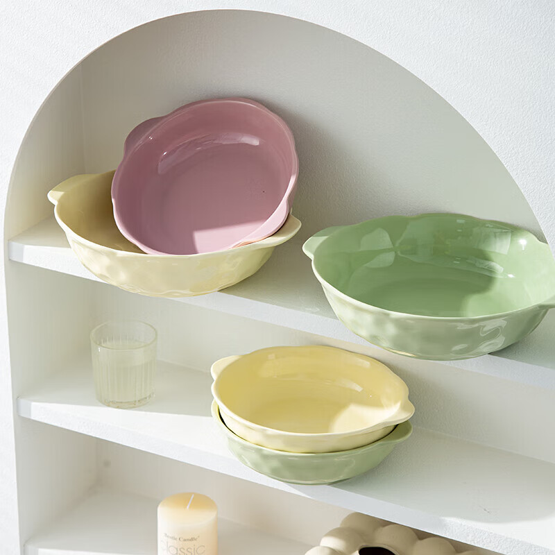 Pickled fish large basin bowl household ceramic double-eared soup bowl ins high-looking instant noodle bowl student dormitory salad bowl fruit green 8.5-inch double-eared stone pattern soup bowl 1