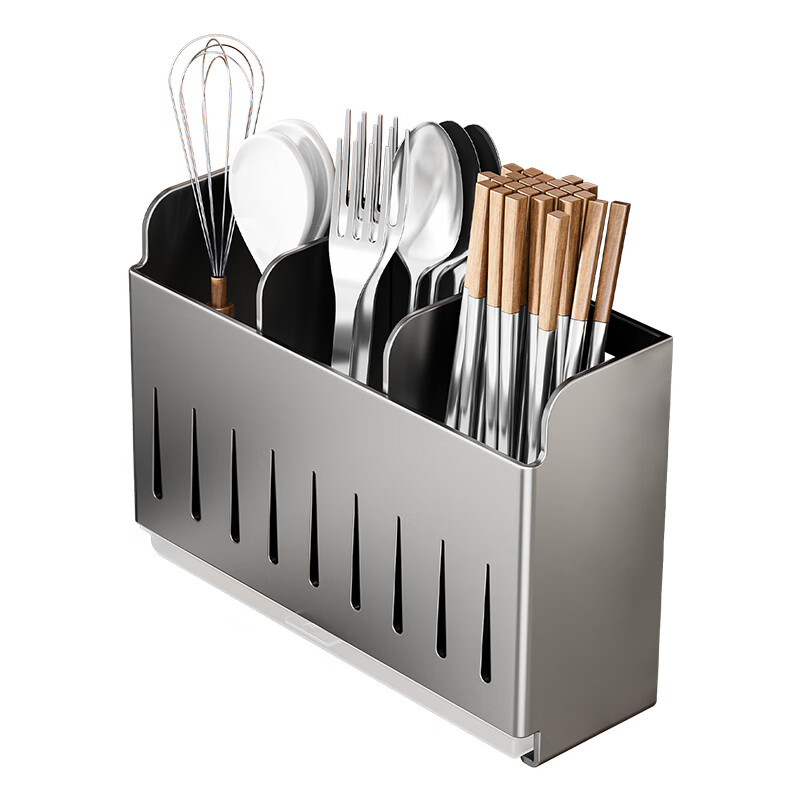 Gun gray stainless steel chopstick barrel storage box chopstick cage wall-mounted knife rack storage rack without punching knife storage rack gun gray three chopstick barrels-with water box
