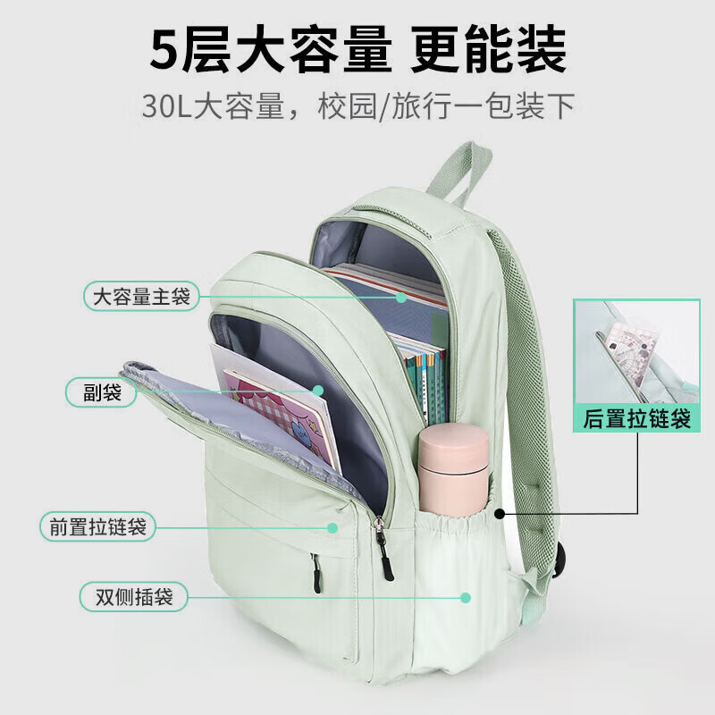 Pull back simple schoolbag for girls, junior high school students, good-looking, fresh, high school, large-capacity backpack, lightweight backpack for college students