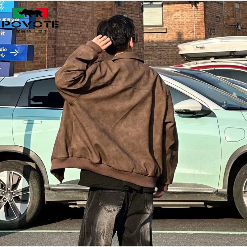 PU leather American retro rivet jacket men's spring and autumn lapel baseball uniform Maillard couple leather jacket W507 brown special price leakage XL upgraded version