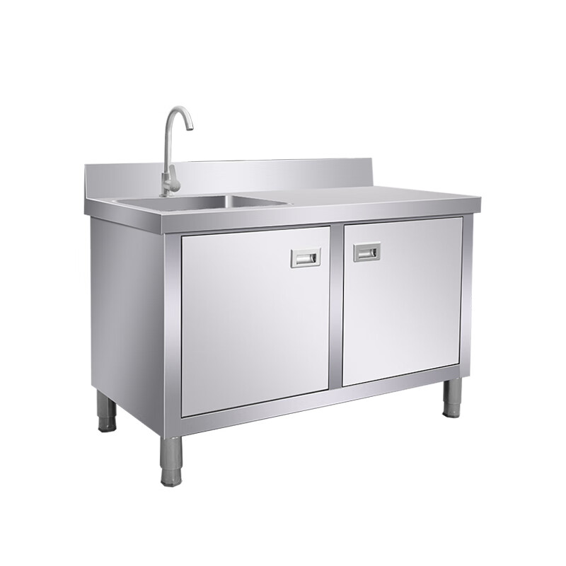 Kezitu stainless steel kitchen cabinet 304 custom cupboard sink integrated household commercial stove cabinet engineering pool cabinet extra thick engineering style 150*60*80 left pool right flat