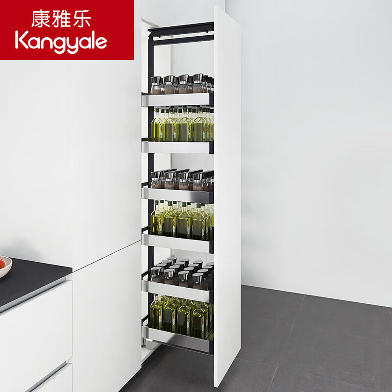 Kangyale stainless steel tall cabinet large monster pull basket cabinet seasoning basket high-depth linkage pull basket with heavy-duty guide rail 300 cabinet-4-layer basket