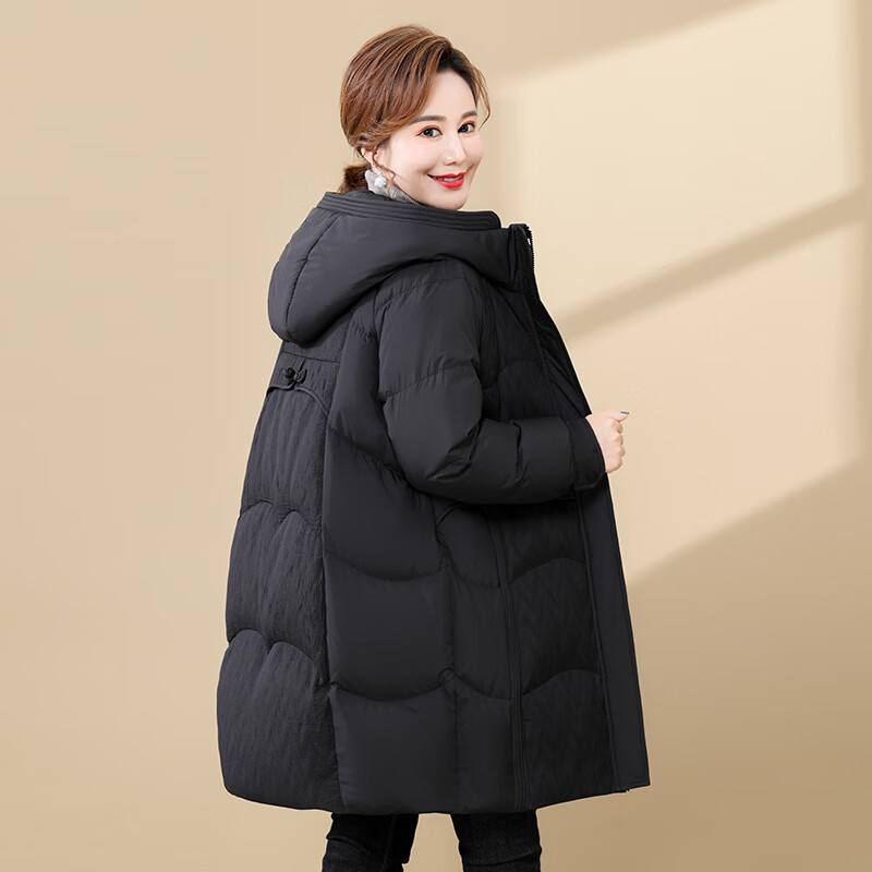 Snow Flying Down Jacket Women's 2025 New Mid-Length Loose Casual Warm Jacket Mother's Clothing Black L