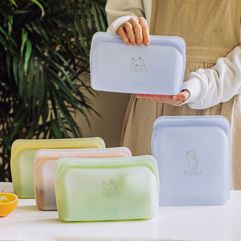 Shuke silicone fresh-keeping bag food-grade refrigerator frozen food storage bag with sealing packaging bag plastic sealing bag horizontal style-grape purple 1