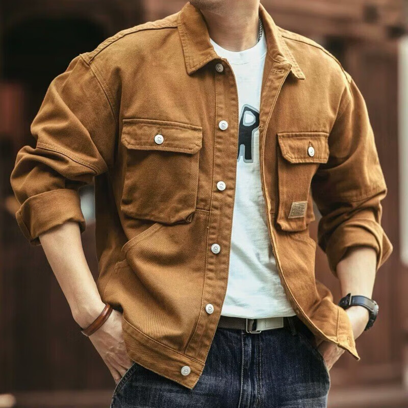 American heavyweight retro denim jacket for men spring and autumn 2025 new fashion brand trendy casual spring work jacket for men black regular XL recommended 120-140 pounds