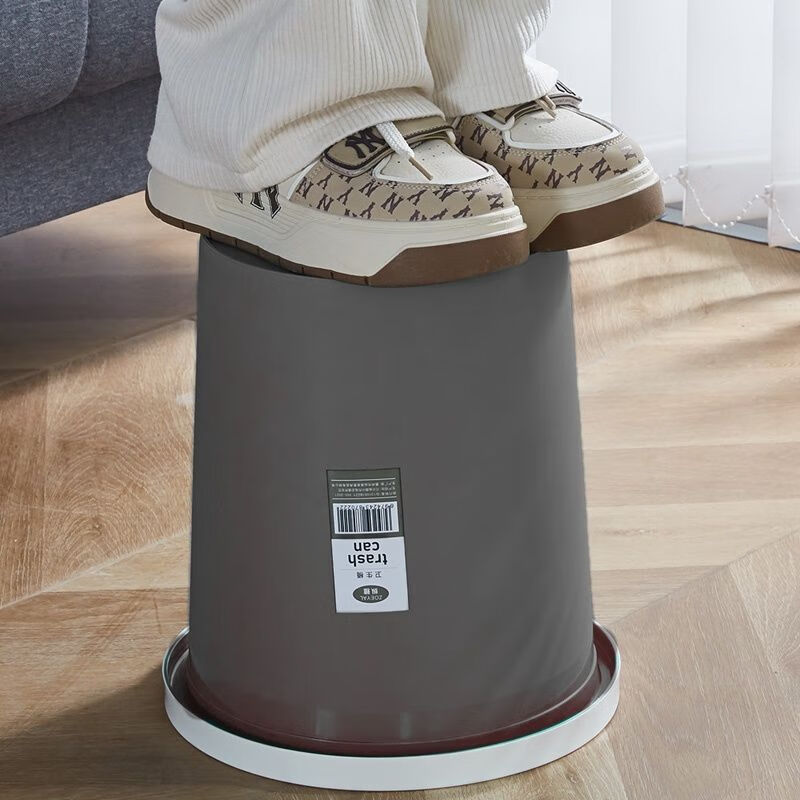Trash can press ring household thickening living room kitchen bedroom large bathroom lidless paper basket brown 1 pack