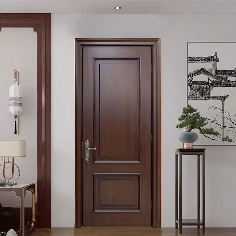Solid wood door bedroom door walnut log painted door pure solid wood high-end wooden door room door interior door set door walnut pure solid wood log painted door A