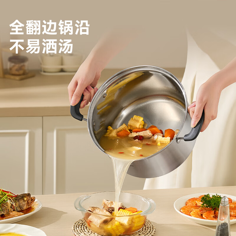 Made in Tokyo, 304 stainless steel soup pot, instant noodle pot, household, straight body, anti-spill, large capacity, universal induction cooker 24cm
