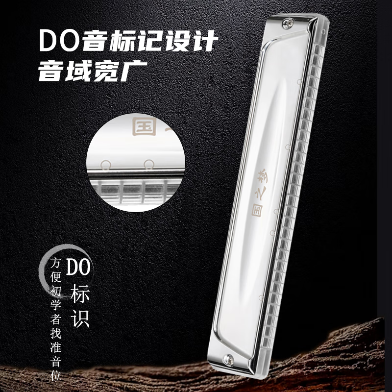 Guoguang 28-hole Guozhimeng performance-grade upgraded polyphonic C harmonica (new transparent fret, silver)