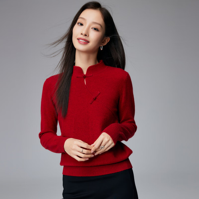 Paro new Chinese style disc button stand collar cashmere sweater Paro 25 autumn and winter new 100% cashmere women's knitted sweater