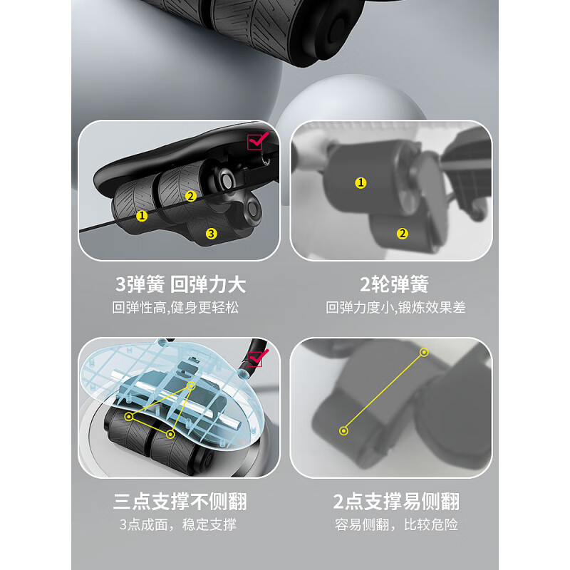 Helang New Product New Four-Wheel Abdominal Wheel Automatic Rebound Abdominal Muscle Training Equipment Abdominal Rolling Belly Slimming Magic Tool Three-Wheel Integrated-Blue Intelligent Timing_Integrated Design_Automatic Rebound