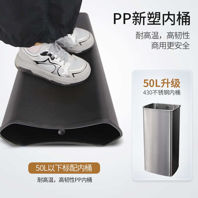 Jinke 30L stainless steel trash can large foot-operated with lid square classification hotel lobby office shopping mall corridor outdoor commercial sand silver steel