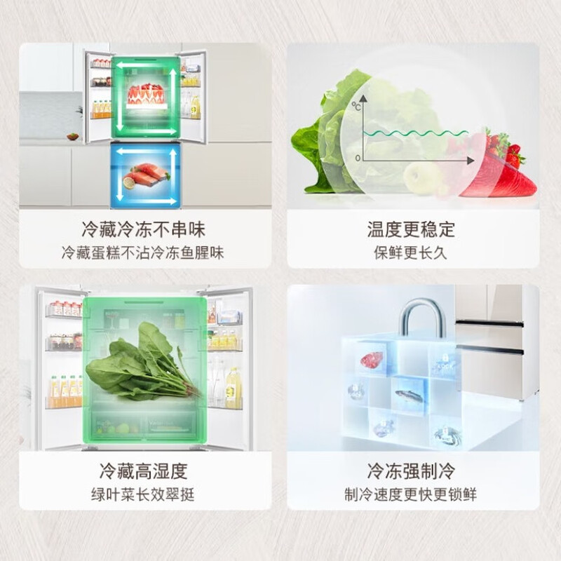 BOSCH refrigerator household 504L large-capacity French four-door multi-door refrigerator Ultra-thin flat-mounted Dual system dual cycle Frozen antibacterial Refreshing air and odor Variable temperature cold and fresh space Latte white KME50S21TI