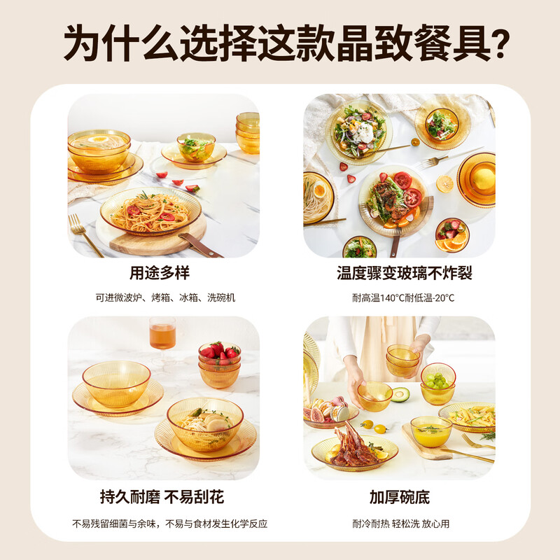 Corning (VISIONS) (ekco) crystal tableware set high borosilicate heat-resistant glass bowl 8-piece set microwave safe practical gift box