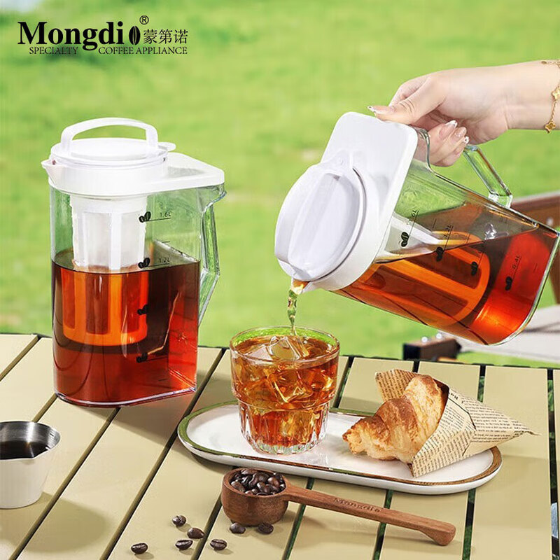 Mongdio Coffee Cold Brew Pot Large Capacity Cold Brew Cup Cold Brew Pot Cold Brew Bottle Ice Drop Cold Crisp Tea Pot Cold Water Kettle White Handheld Cold Brew Pot 1600ml
