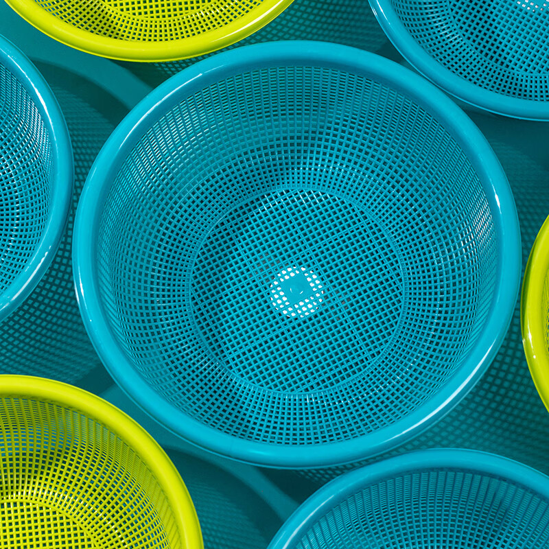 Camellia vegetable washing basket drain basket large plastic household water filter kitchen vegetable basket fruit basin vegetable basin durable green hollow drain basket 30cm