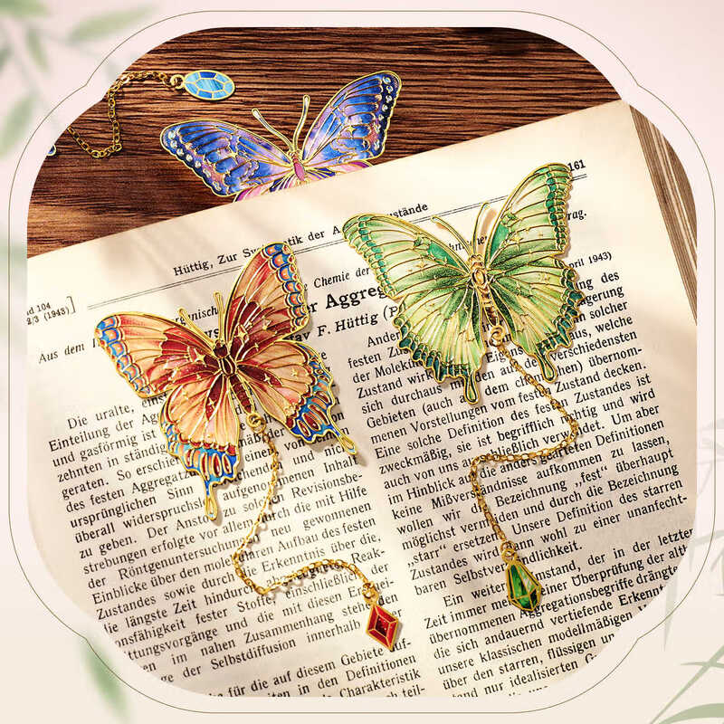 Left World Butterfly Metal Bookmark Retro Oil Painting Bookmark Classical Chinese Style High-end Exquisite and Practical Birthday Gift for Girls Gifts Whole Class Reward Gifts Forbidden City Cultural and Creative Souvenirs Four Packs Gift Box No Specifications