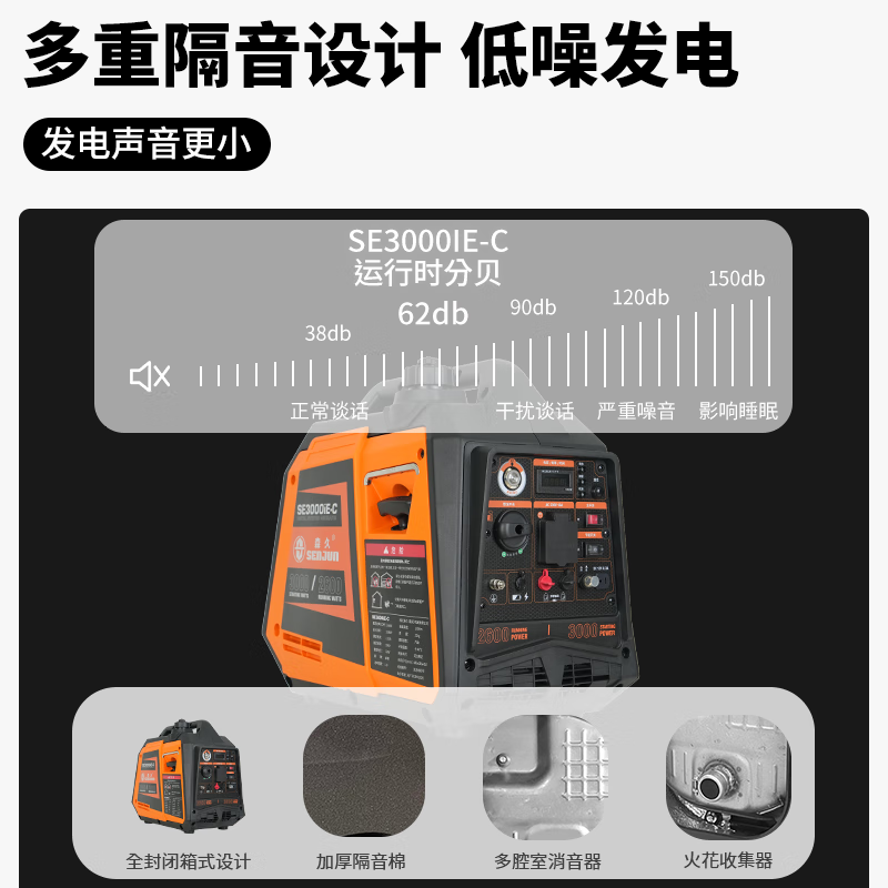 Senjiu gasoline generator 220V/3KW household small low-noise outdoor portable camping power outage emergency SE3000IE-C