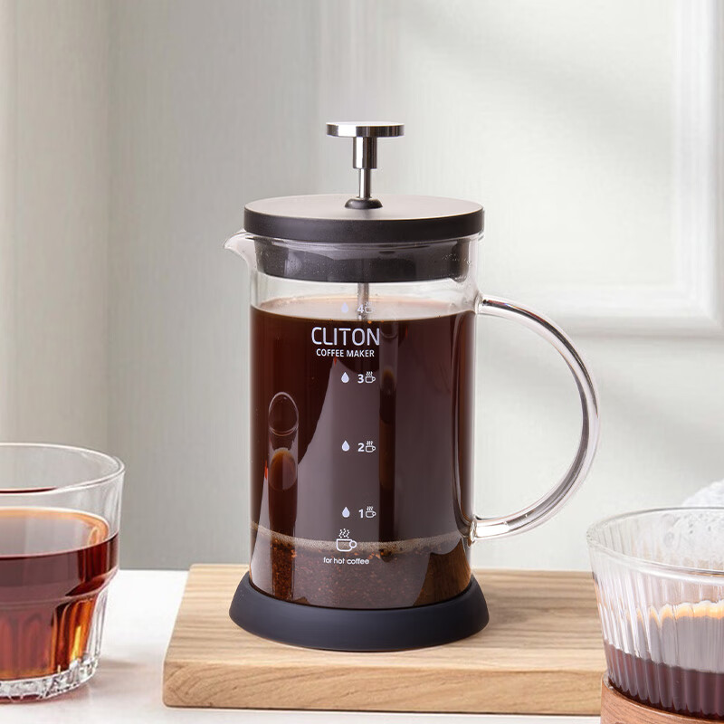 CLITON glass French press pot hand-brewed coffee pot household coffee machine coffee filter filter cup French press pot glass French press pot 600ml