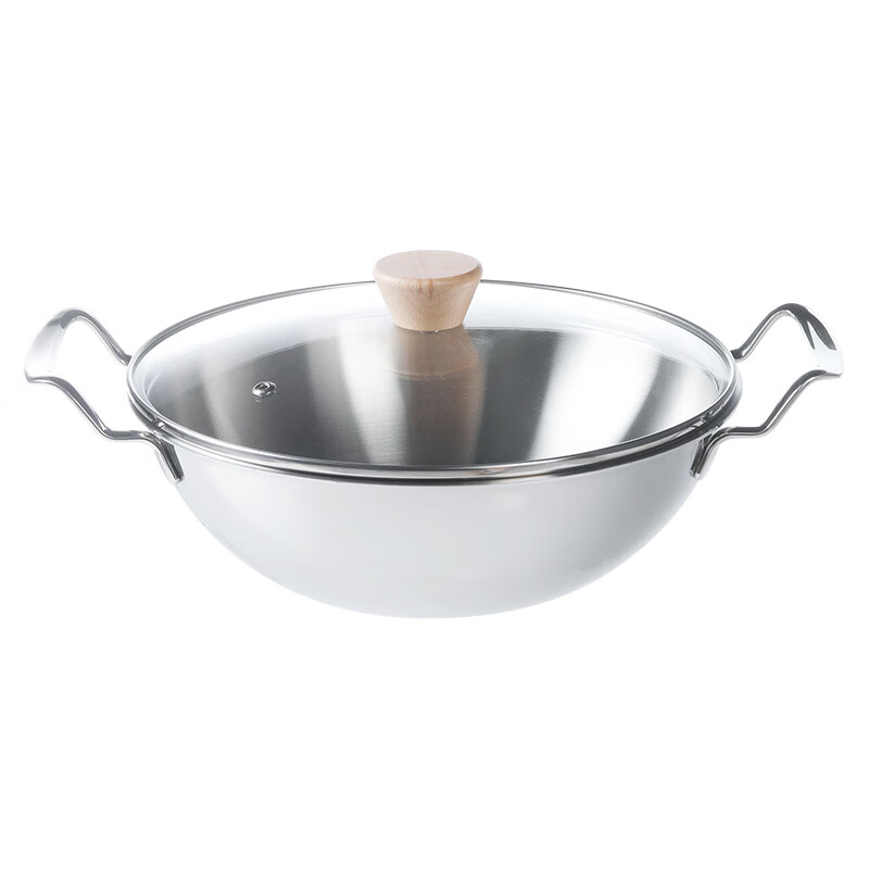 Shuangshan Stainless Steel Seafood Pot Home Crayfish Dry Pot Hot Pot Thickened Instant Noodle Pot with Cover Shallow Double-Eared Soup Pot 2.2L Healthy Uncoated (With Cleaning Cream) Diameter-24cm