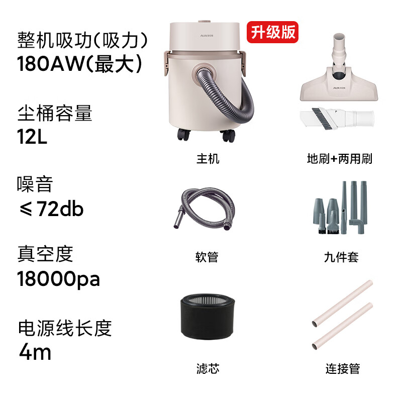 AUX bucket vacuum cleaner for home use, strong and large suction, industrial wasteland reclamation, decoration and sewing, commercial carpet blower vacuum cleaner for vehicles, 12L large capacity AXC-22AT588A upgraded version