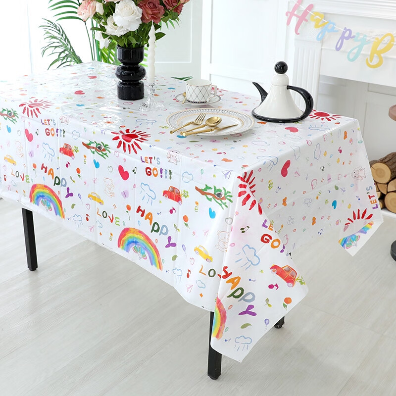 Fantasy birthday party tablecloth children's party layout dessert table decoration disposable six-piece cloth plastic long colorful five-pointed star tablecloth