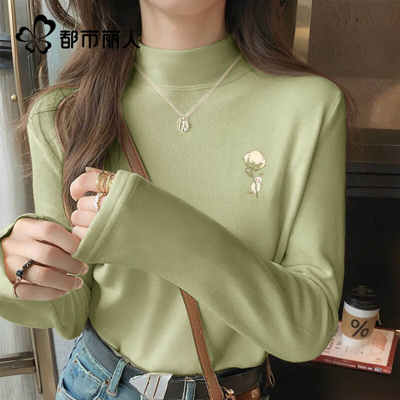 Urban Beauty Half Turtle Collar Bottoming Top for Women 2025 New Winter Style with Velvet Warm, Comfortable and Casual Long-sleeved Tops for Women