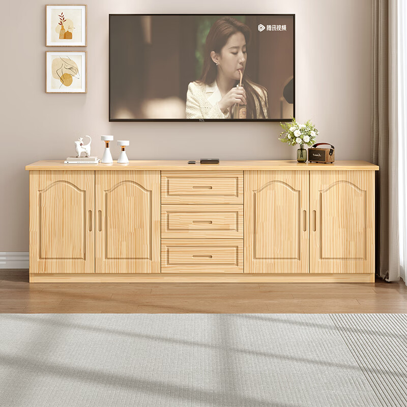 Zhou's Muyu solid wood TV cabinet modern minimalist home small apartment living room TV cabinet high cabinet drawer storage storage cabinet walnut color-160*40*70 4 doors + 3 drawers