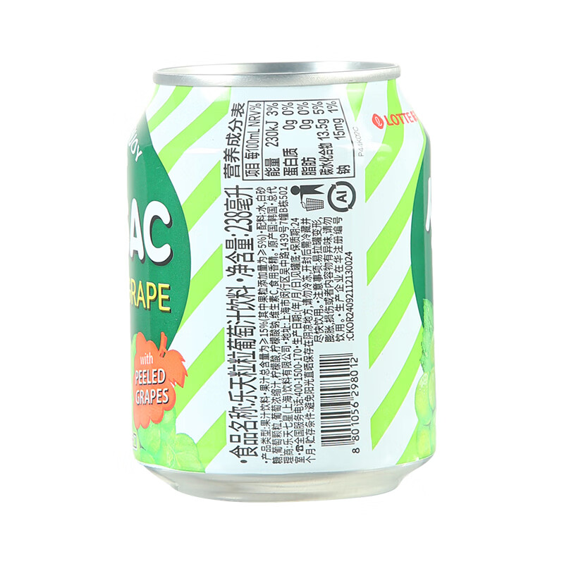 LOTTE grape juice drink 238ml *12 cans, whole box, imported from South Korea