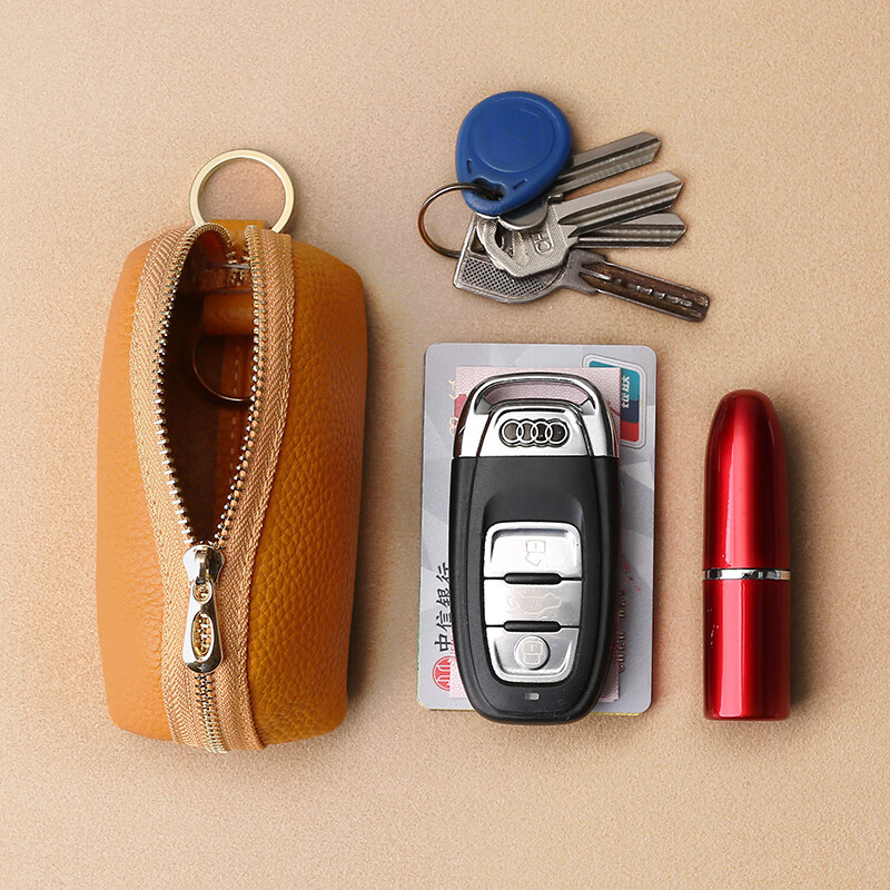 Kangaroo (KANGAROO) brand leather key bag, multifunctional and personalized, large capacity, men's leather coin purse, women's card holder, waist hanging key bag, black