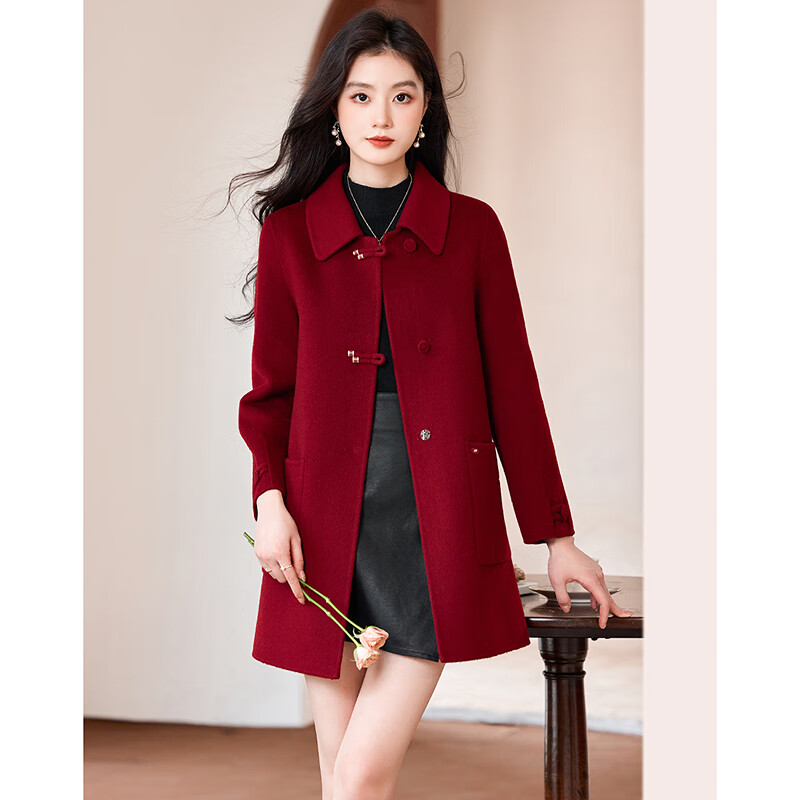 Time Past velvety woolen 25 winter design sense for daily wear niche petite women's coat 11 red S