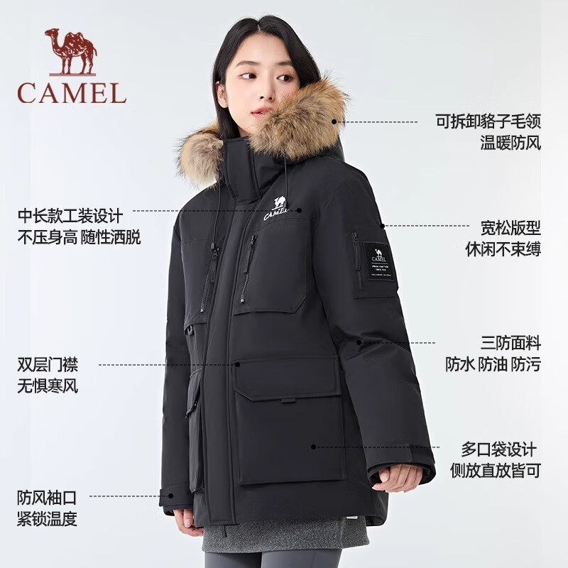 Camel Women's 1930 Parker Down Jacket Warm and Thickened Mid-Length Fashionable Couple Jacket