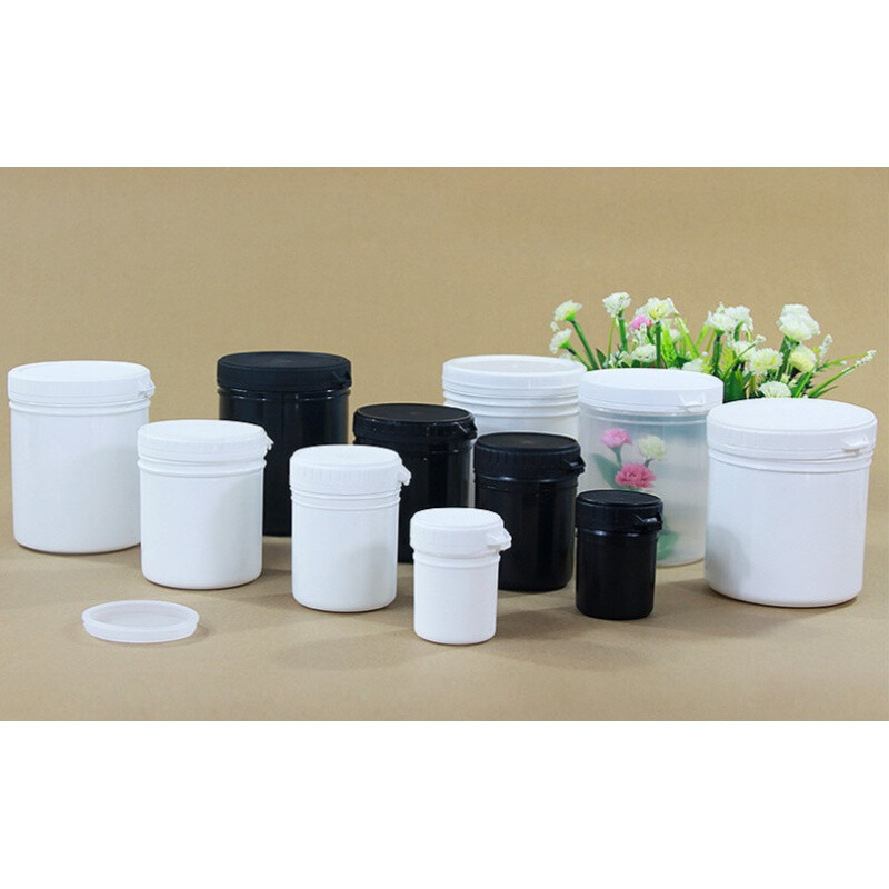 Food grade plastic sealed jars and bottles storage mask powder cans round 100/300/500/1000ml gram spiral jar 1L white