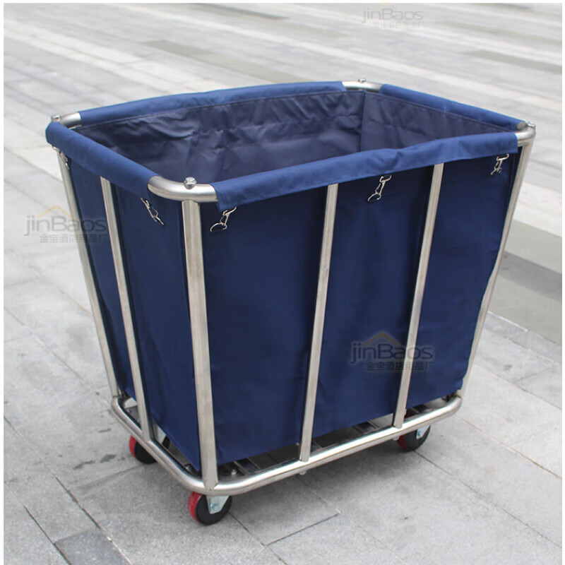 Hotel linen cart, room service cart, stainless steel trolley, laundry room, hotel cleaning cart, storage cart, eight-tube disassembly rectangle_blue cloth bag_enhanced version