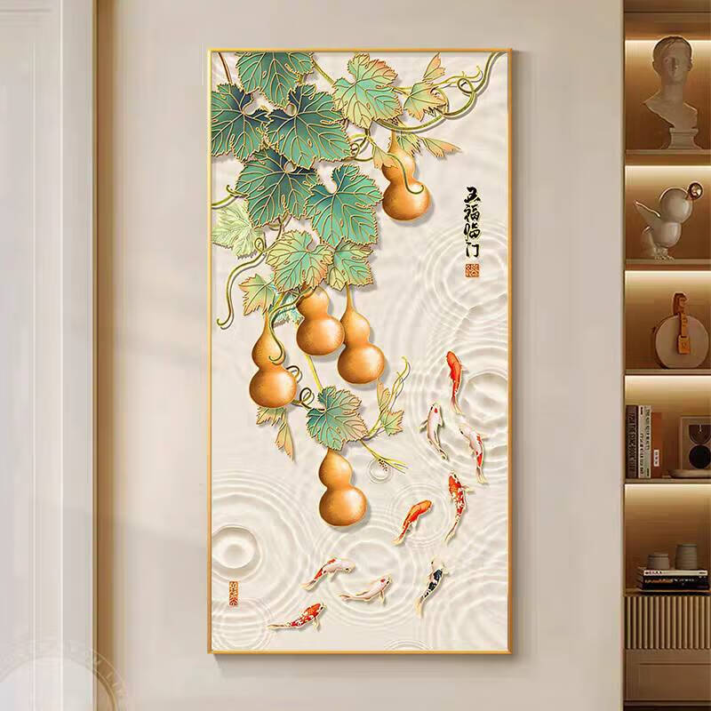 Kecss Wufu Linmen cross stitch 2025 new line embroidery living room self-embroidery embroidery vertical version porch nine fish picture full embroidery cotton thread 50*100CM medium grid 3-strand thread embroidery