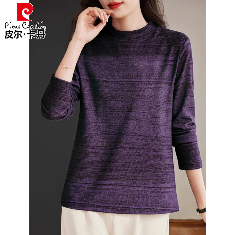 Pierre Cardin German velvet bottoming shirt women's 2026 autumn and winter new mother long-sleeved T-shirt large size warm half turtleneck top red green 5XL (recommended 180-200 pounds)