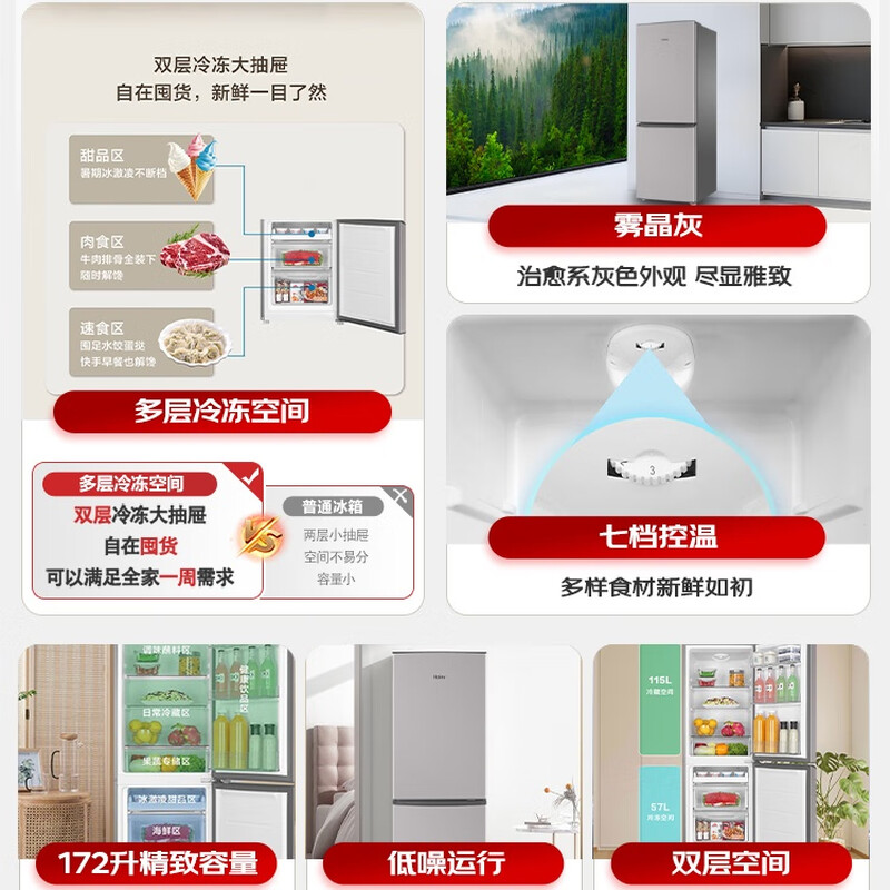 Haier 172 liter small refrigerator double door rental household small energy-saving refrigerator compact and does not occupy space BCD-172LHC2E0GH silver series