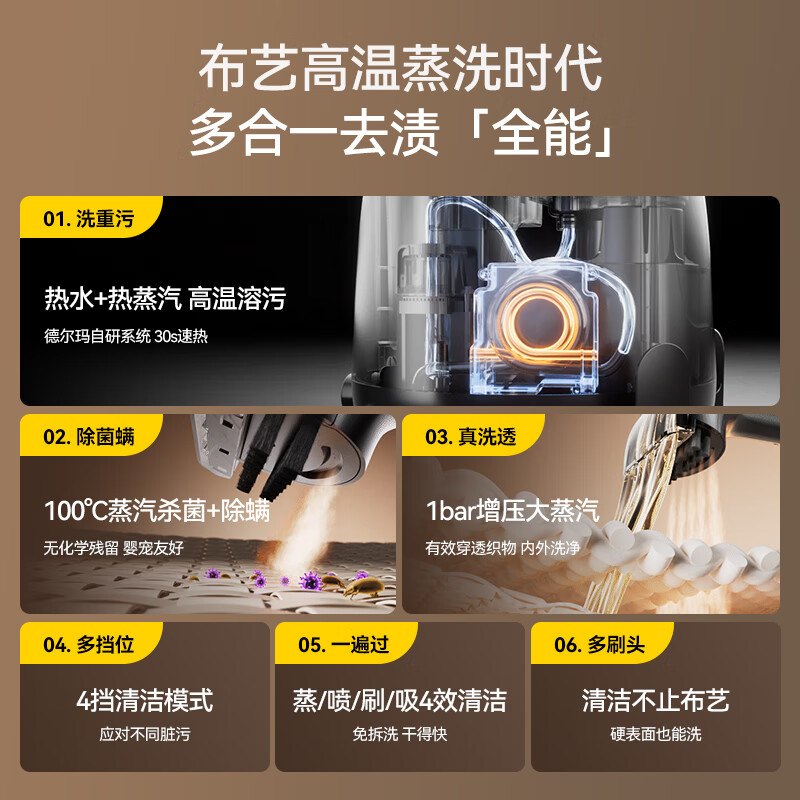 Deerma (Deerma) Recommended Buying and Selling Machine Cloth Cleaning Machine Jiwang 100 High Temperature Steam Multi-Function Cleaning Machine BY700 S Carpet Washing Machine Curtains Mattress Sofa