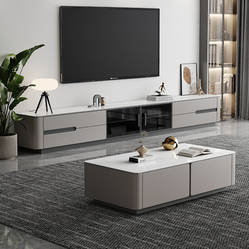 Croft light luxury home solid wood slate TV cabinet coffee table combination 8108#2.2m floor-standing TV cabinet