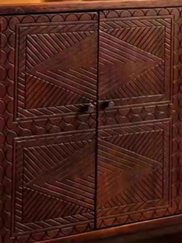 Wen Yijia Nordic medieval retro solid wood sideboard carved solid wood furniture simple light luxury all solid wood entrance cabinet storage 160*40*81cm