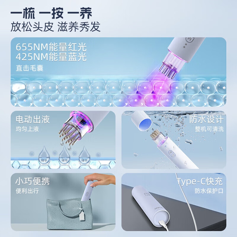 Mriya electric scalp applicator Mino automatic liquid dil tincture administration mriya red light vibrating head liquid guide comb