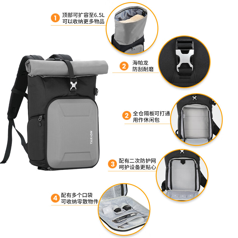 TARION Exquisite Photography Bag Shoulder SLR Backpack Canon Nikon Camera Bag Inner Bag with Side Opening XH Gray